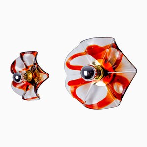 Grandes Appliques Florales en Verre Murano Orange de La Murina, Italie, 1970, Set de 2