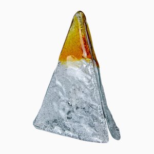 Lampe de Bureau Pyramid en Verre de Murano Givré Orange de Mazzega, Italie, 1970