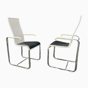 Set of D20 Wicker Chairs in Stainless Steel and Leather from Tecta, 1980s