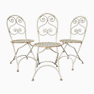 White Iron Garden Chairs, Set of 3