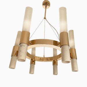 Gold Ring Chandelier with Gradient White and Carrara Marble Glasses by Simoeng