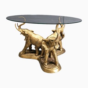 Vintage Brass Elephant Coffee Table, 1970s