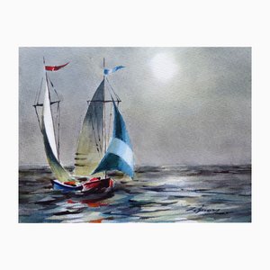 Zigmunds Snore, Sailboats I, Watercolor on Paper