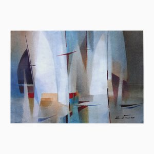 Zigmunds Snore, White Sailboats, Watercolor on Paper