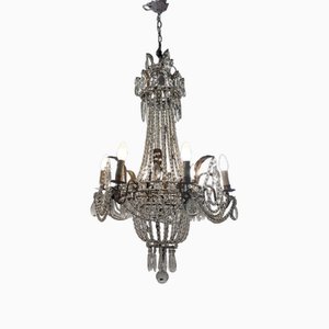 Grand Lustre Tole Vintage Macaroni Florentin en Cristal, Italie, 1940s