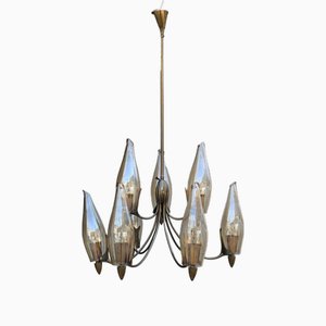 Italian Brass and Glass Chandelier in the style of Arredoluce, 1950s