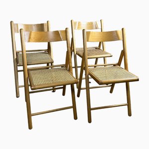 Italienische Klappstühle aus Buche & Rattan, 1980er, 4 . Set