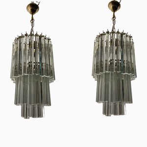 Murano Glass Triedri Chandeliers from Venini, 1960s, Set of 2
