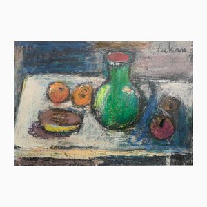 Eugeniusz Tukan-Wolski, Stillleben mit grünem Krug, Mixed Media auf Papier