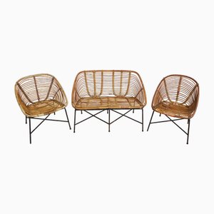 Bamboo Furniture Set, 1970s, Set of 4