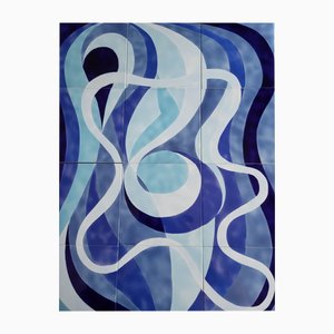 Blue Ceramic Fresco by Arthur Girod, 1950, Set of 12