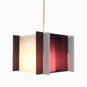Lampe à Suspension Cube Mid-Century Space Age en Acrylique, 1960s