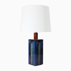 Tall Danish Sculptural Table Lamp with Glossy Dark Blue Glaze by Søholm, 1960s