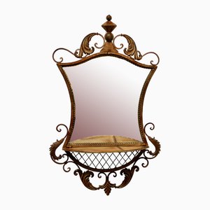 Metal Wall Mirror with Shelf, 1960s