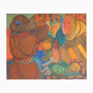 Victor Karnauh, Guests, Oil on Cardboard