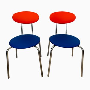 Set of Orange Blue Chrom Chairs by Kovona, Czechoslovakia, 1980s