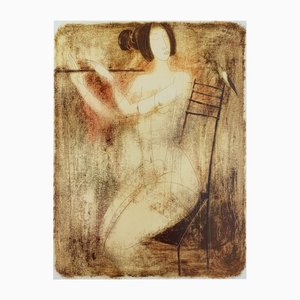 Sergei Timochow, Desnudo con flauta, 2005, Técnica mixta y monotipo sobre papel