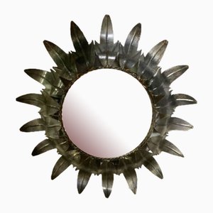 Runder Mid-Century Wandspiegel aus Schmiedeeisen in Sonnenform, 1950er