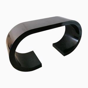 Vintage Postmodern Black Laminate Waterfall Console Table in the style of Karl Springer, 1980s