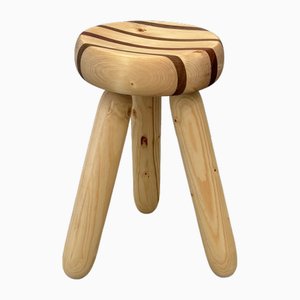 Taburete de ordeñar sueco a rayas de pino y teca de Andreas Zätterqvist, década de 2010