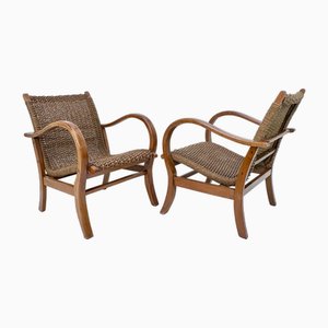 Bauhaus Holzsessel mit Sitz aus gewebtem Seil von Erich Diekmann, Deutschland, 1930er, 2er Set