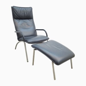 Poltrona DS 270 in pelle marrone scuro con sgabello di De Sede, 1970, set di 2