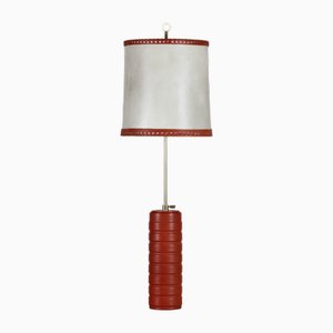 Large Scandinavian Modern Adjustable Table Lamp with Red Brown Color Leather, 1960s