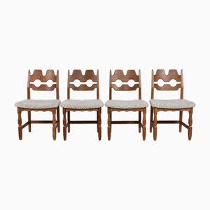 Danish Razor Blade Chairs in Oak Upholstered with New Sheepskin by Henning Kjærnulf, 1970s, Set of 4