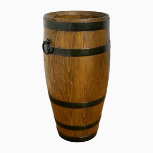 Large Golden Oak Iron Bound Barrel Stick Stand, 1950s