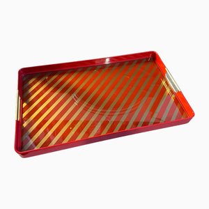 Mid-Century Modern Italian Red and Gold Painted Metal Rectangular Tray, 1960s