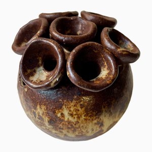 Vase Brutaliste Verni en Grès par Søren Visby, 1970s