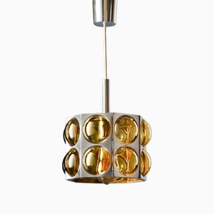 Vintage Pendant Lamp with Amber Glass and Bubble Design from Temde, 1960s