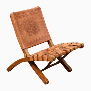 Cognacfarbener Vintage Klappstuhl von Angel I. Pazmino für Muebles De Estilo, 1960er