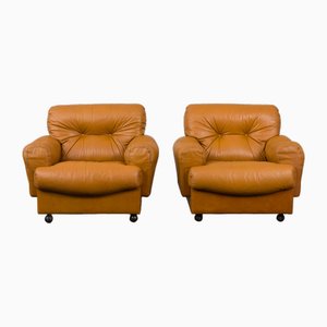 Cognacfarbene Ledersessel von Busnelli, 1970er, 2er Set