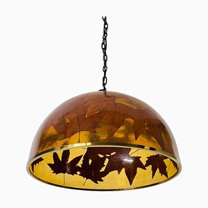 Acrylic Glass Pendant Lamp with Leaves and Brass Base, 1970s