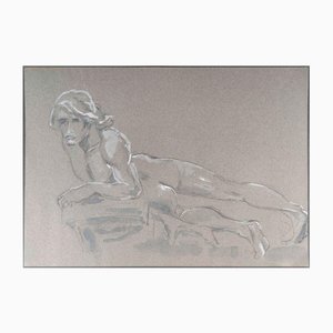 Reclining Man, 20th Century, Pencil and Watercolour Drawing on Paper