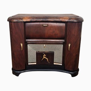 Meuble de Bar Art Déco en Loupe de Noyer et Miroir, Italie, 1950s