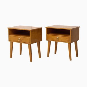 Swedish Art Deco Style Nightstands in Light Birch with Drawers, 1930, Set of 2