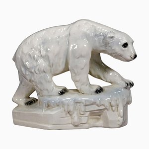 Vintage Faience Polar Bear Sculpture, 1930s