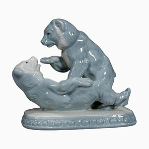 Vintage Porcelain Statue with Playing Bears, 1950s