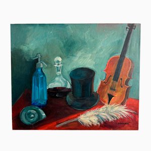 Arrabal, Bodegón con violín y sifón, siglo XX, óleo sobre lienzo