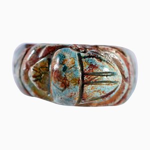 Antique Egyptian New Kingdom Scarab Faience Ring, 1550s