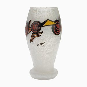 French Art Deco Cubist Vase in Frosted Glass from Legras