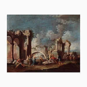 Vincenzo Re, Christ Healing a Sick Person Architectural Capriccio, 18th Century, Oil on Canvas