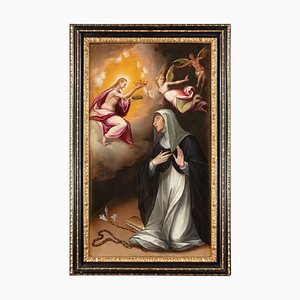 Cristofano Roncalli, Die Heilige Katharina von Siena wählt die Dornenkrone, 16. Jh., Öl auf Holz, gerahmt