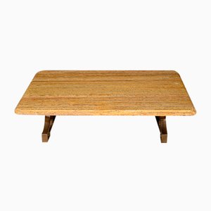 Art Deco Brass and Travertine Coffee Table, 1930s