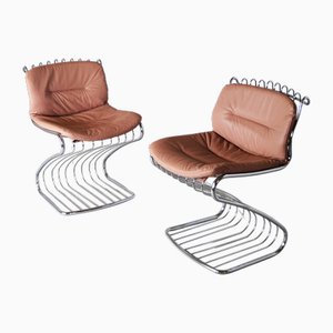 Dining Chairs with Chromed Steel Structure with Leather Seats by Gastone Rinaldi for Rima, 1970s, Set of 4