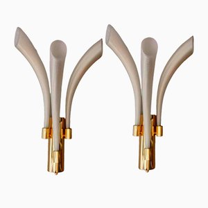 Mod. Fireworks Murano Glass Opaline Sconces with Gold from Barovier & Toso, 1990s, Set of 2