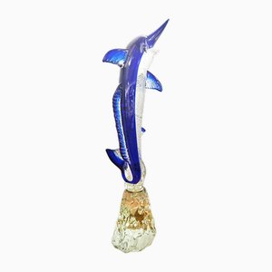 Escultura de pez espada de cristal de Murano con base de Alessandro Barbaro, años 80