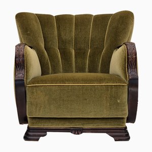 Chaise Vintage en Velours et Chêne, Danemark, 1950s